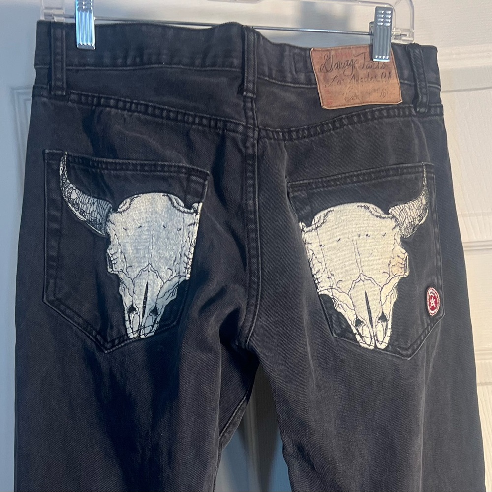 VTG Christian Audigier Garbage Parts Black Faded Skull Jeans 32x32 (fits 32x31)